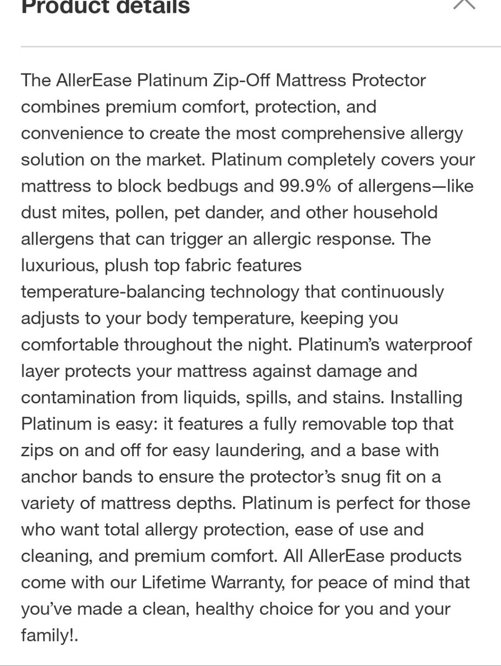 Allerease Platinum Queen Zip-Off Plush Top Waterproof Allergen and Bedbug Barrie - Picture 10 of 15